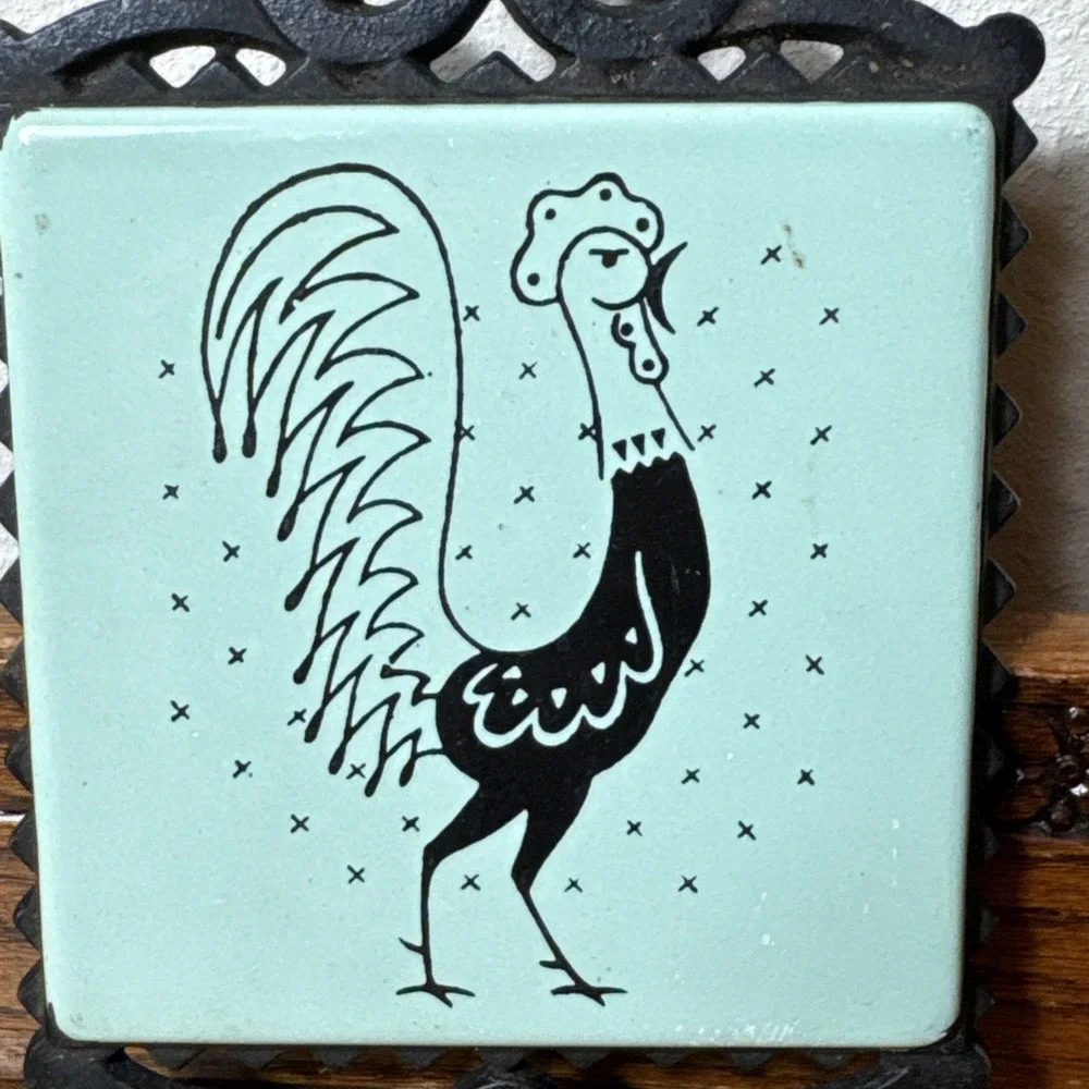 Vintage Frigidaire Pot Rooster Rooster Tile Trivet Wall Decor 9.5